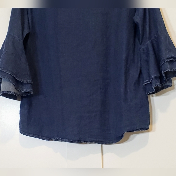 NYGARD Lyocell Chambray Denim V Neck Tunic Stretch Bell Sleeves Size Med… - Picture 11 of 11